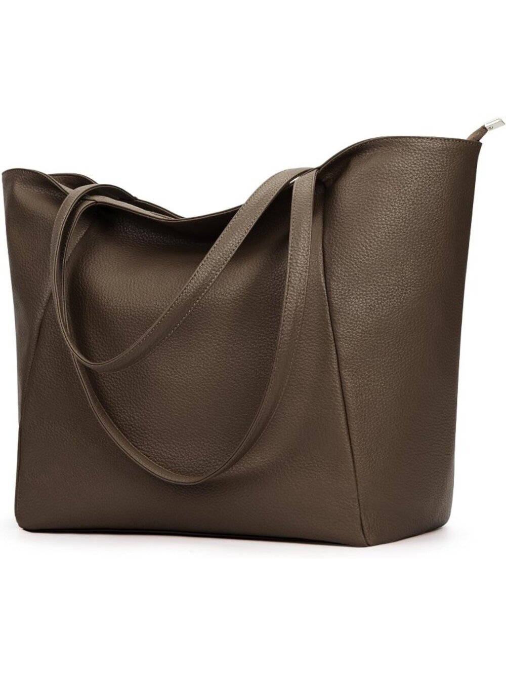 Women's Coffee Brown Vegan Leather Casual Zipper Pocket Hobo Bag Tote Handbag